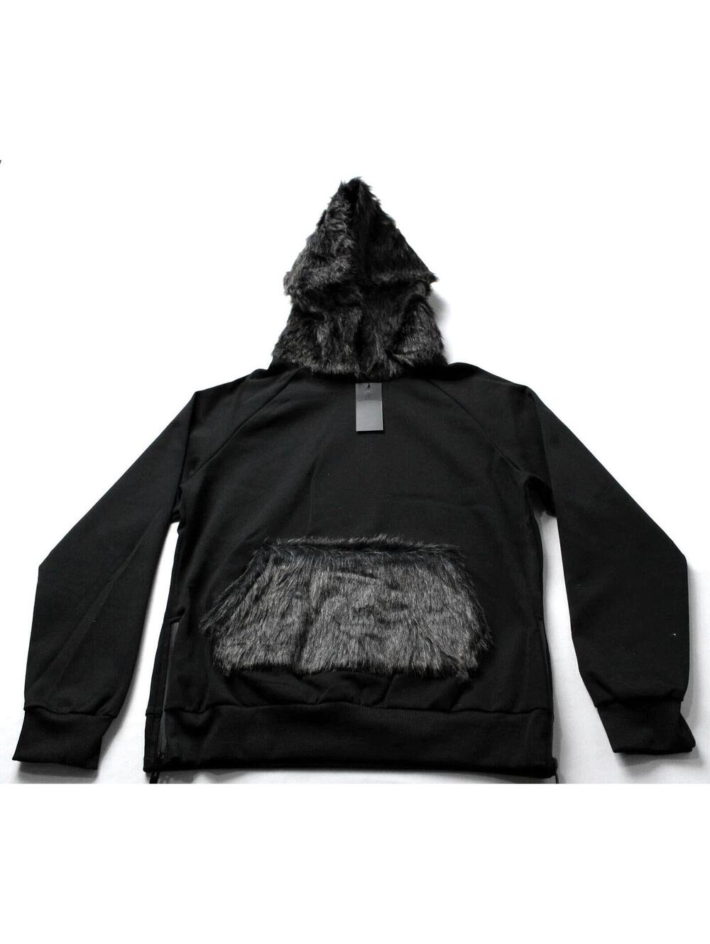 Riflessi  Black Hoodie with Faux Fur Hood and Pocket